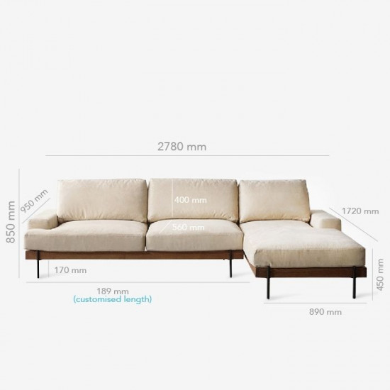Nadine Frame Sofa, Walnut Frame, L-SHAPE [SALE]